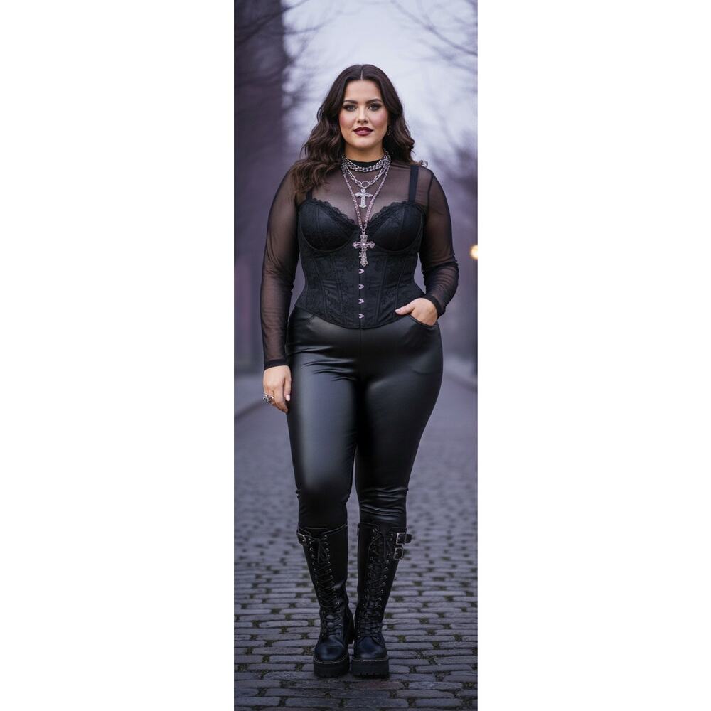 Ava & Viv Women 1x Black Comfort Stretch Faux Leather Legging